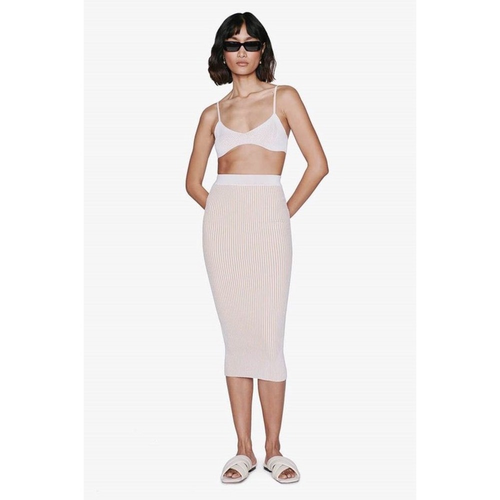 ANINE BING Julian Skirt In Ivory And Camel - Picture 5 of 9